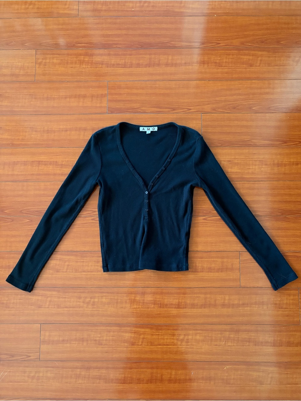 AMO Black Long-Sleeve Henly Button Front Top